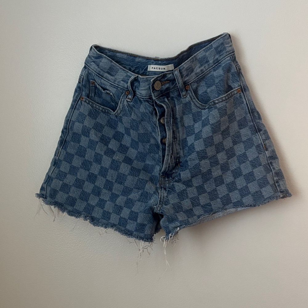 PacSun Checkered Denim Jean Shorts